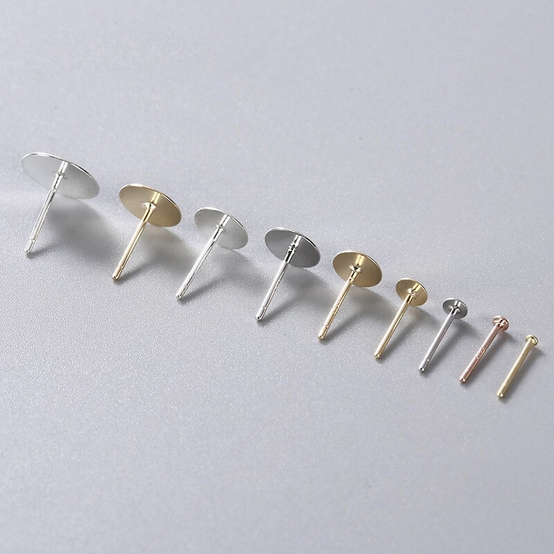 925 Sterling Silver Flat Cup End Post Earring with Back 2mm 3mm 4mm 5mm 6mm 7mm