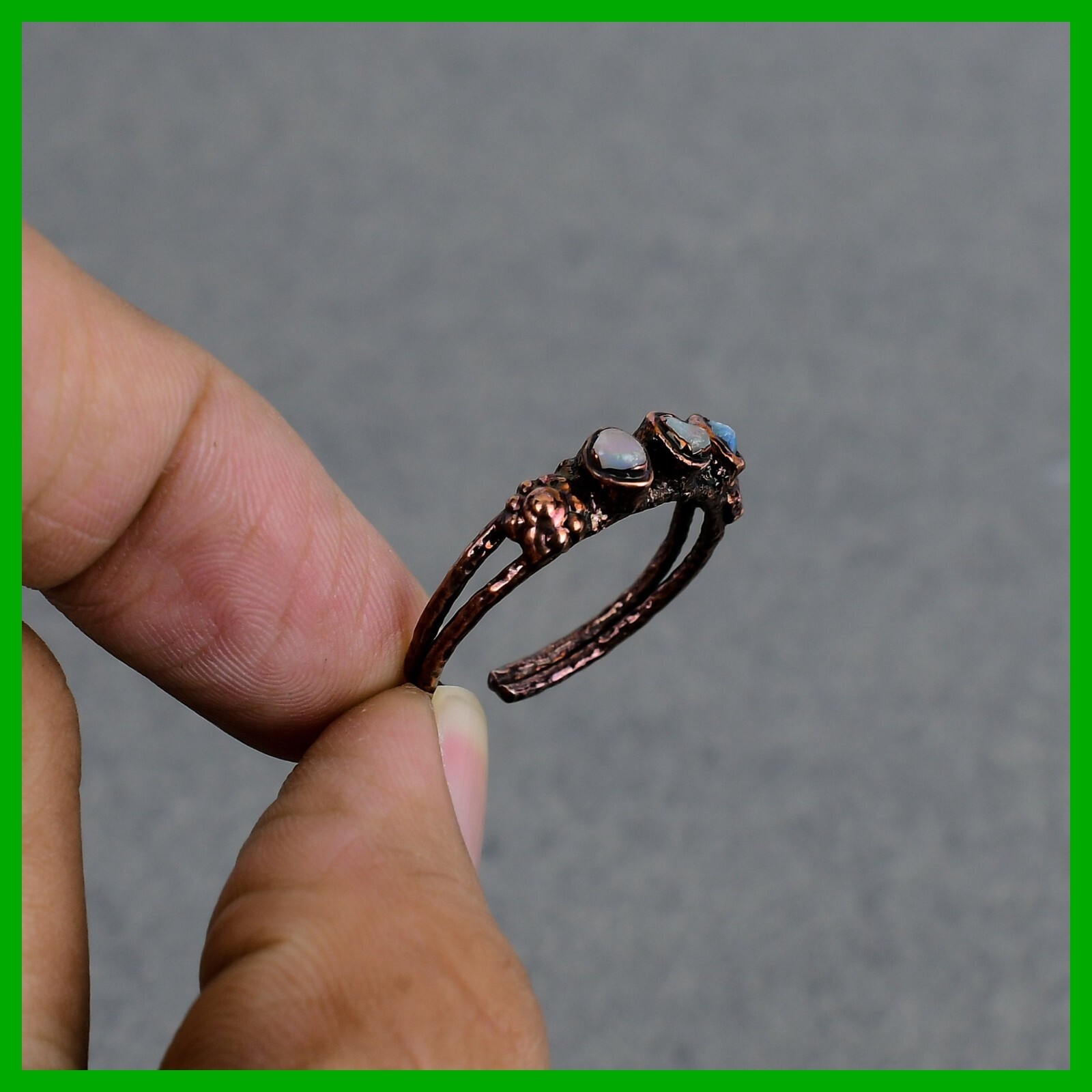 Memorial Day Sale Ethiopian Opal Gemstone Electroformed Stackable Ring Copper