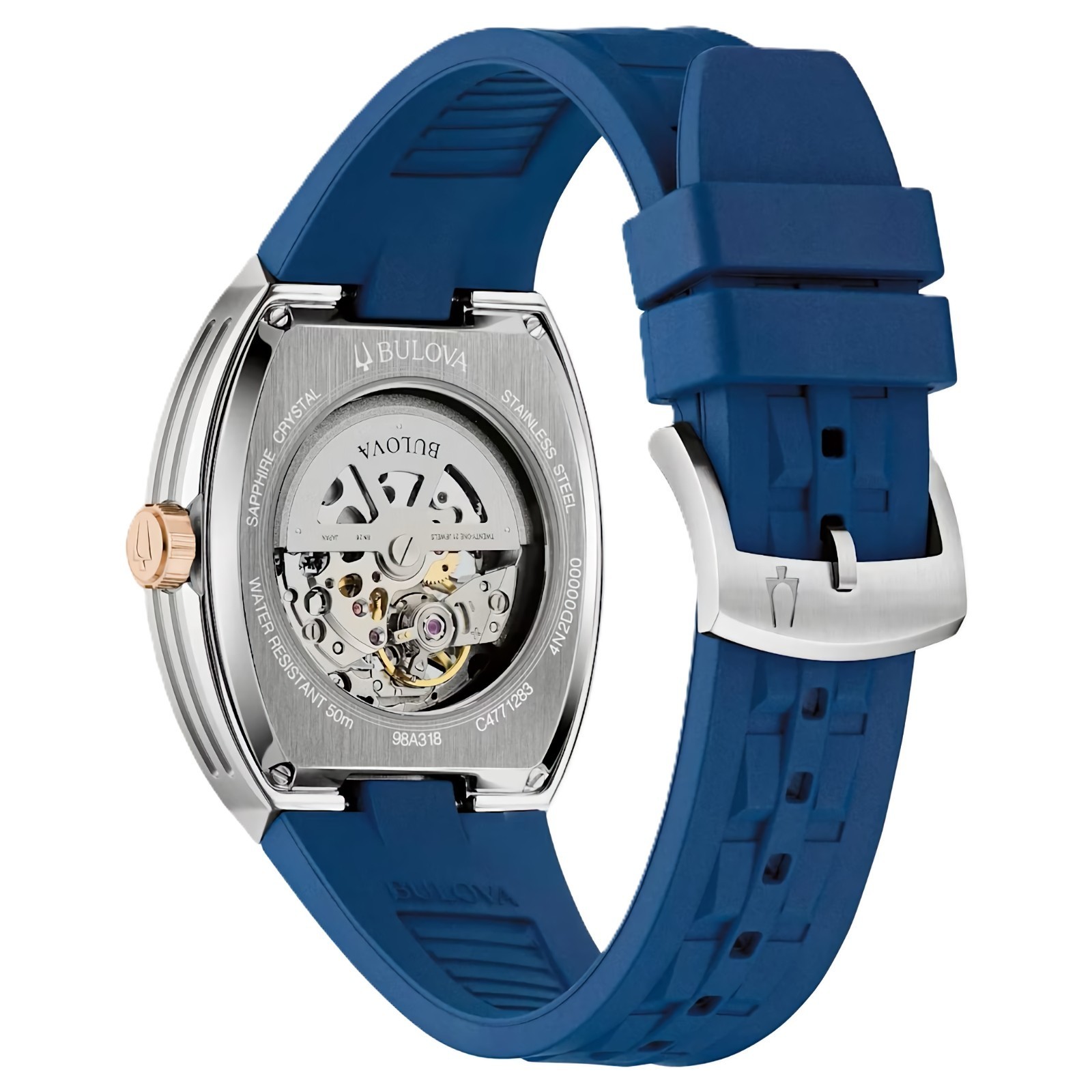 Bulova Maquina 98A318 Automatic Blue Skeleton Dial Stainless Steel Men’s Watch
