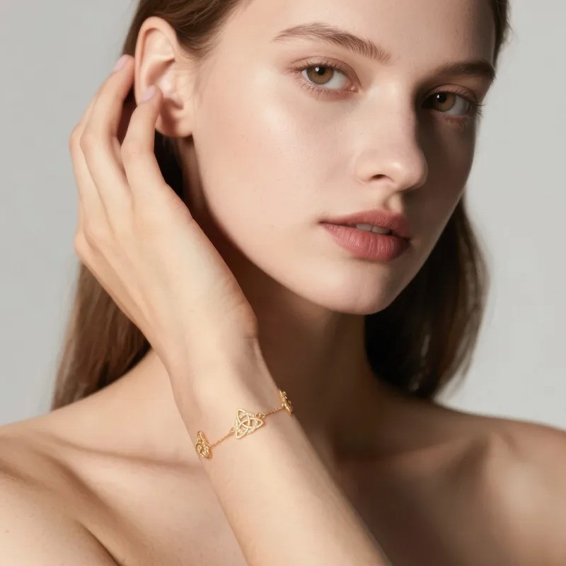Celtic Knot Bracelet For Women In Copper Featuring A Golden Finish new design