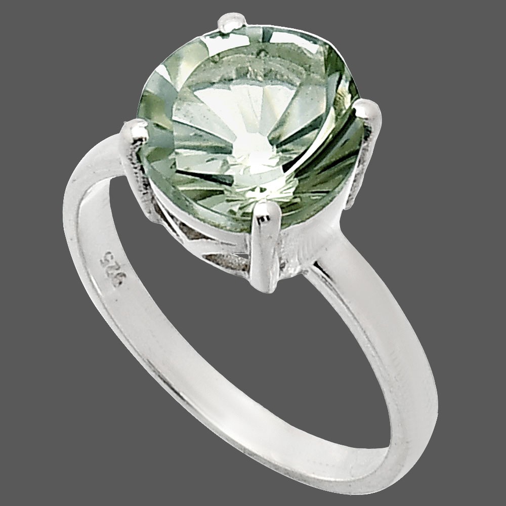 Fancy Cut Premium Prasiolite (Green Amethyst) Brazil 925 Silver Ring s.8 R-1019