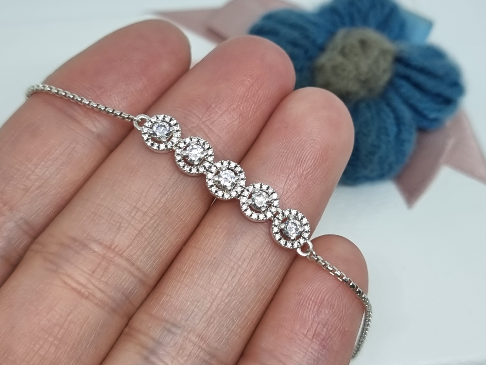 NEW Genuine Pandora Silver Round Sparkle Slider Bracelet Size 2 25cm 💕 BOXED