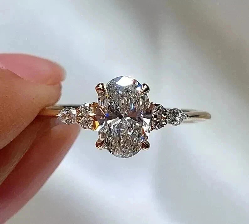 2.20CT Oval Cut Lab Grown Diamond Ring For Wedding IGI Certified 14k Yellow Gold