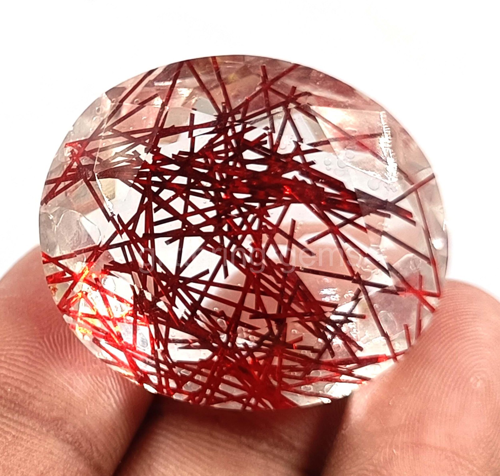 Oval Cut 101.60Ct Red Rutilated Quartz Certified Transparent Loose Gemstone 5AIZ
