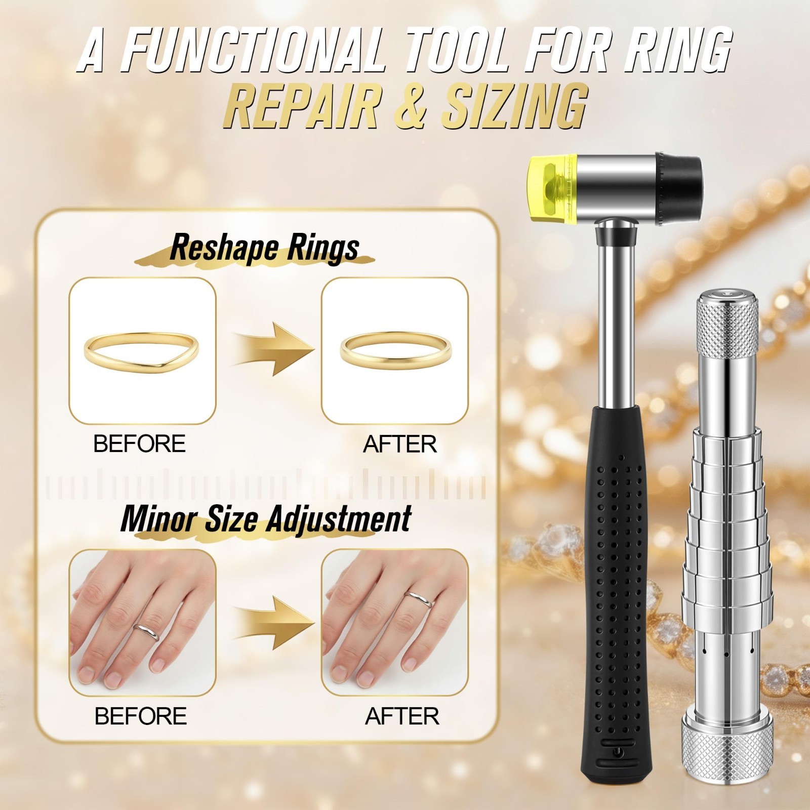 Ring Expander Tool Kit with Rubber Mallet | Jewelry Resizing for Gold, Silver &