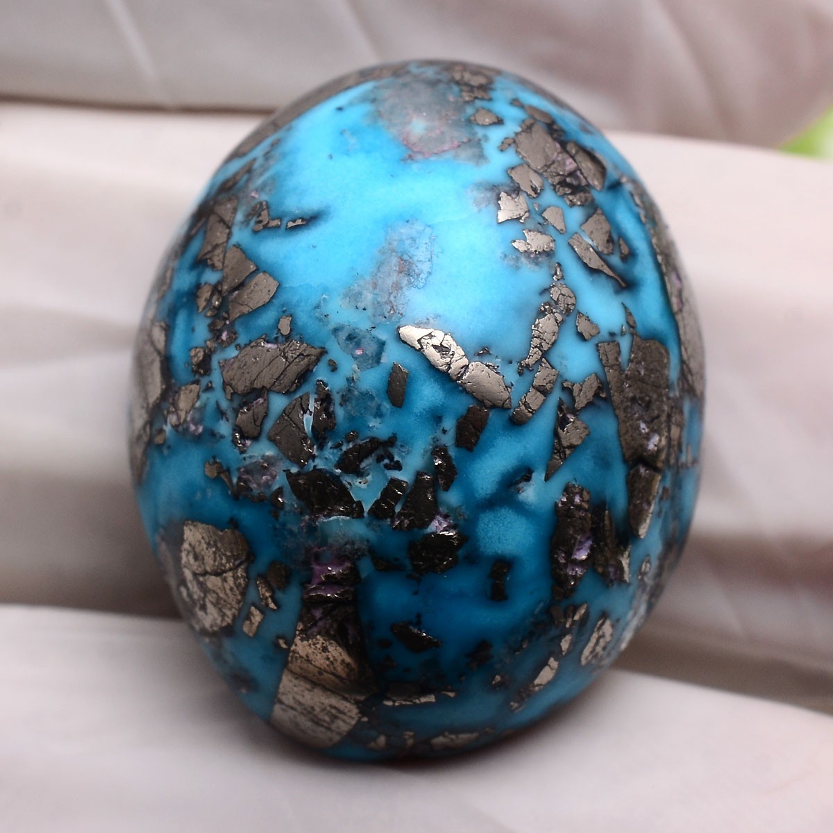 Metallic Matrix~ 44.40 Cts Natural Persian Turquoise AAA Grade Cabochon Gemstone