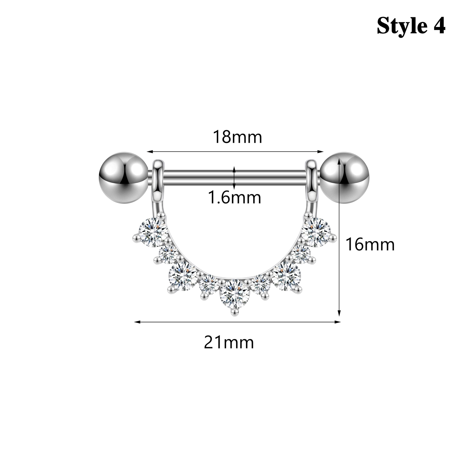 1 Pc 14G Stainless Steel Nipple Rings CZ Crystal Nipple Shield Piercing Jewelry
