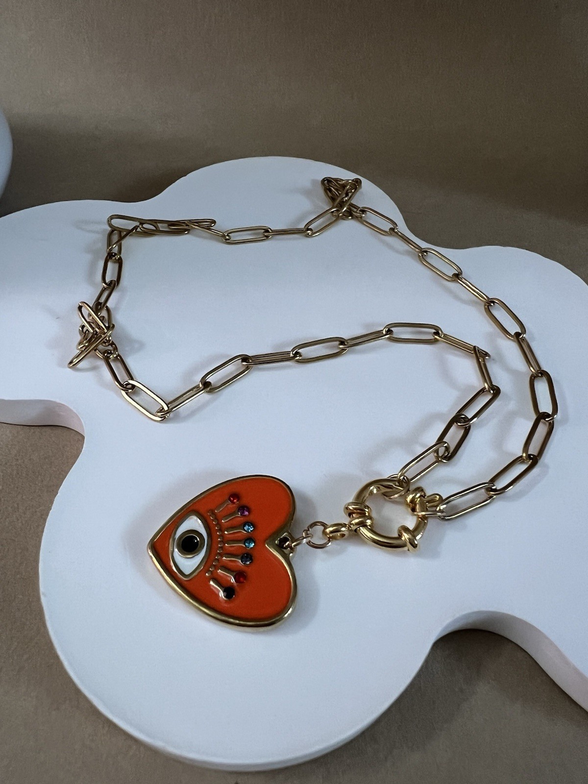 Heart Evil Eye Statement Chain Necklace – Elegant Protection Necklace