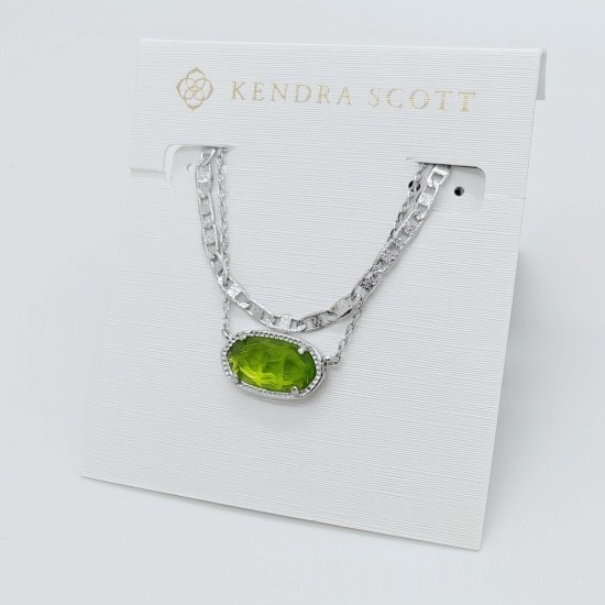Kendra Scott Elisa Multi Strand Silver Pendant Necklace In Green Peridot