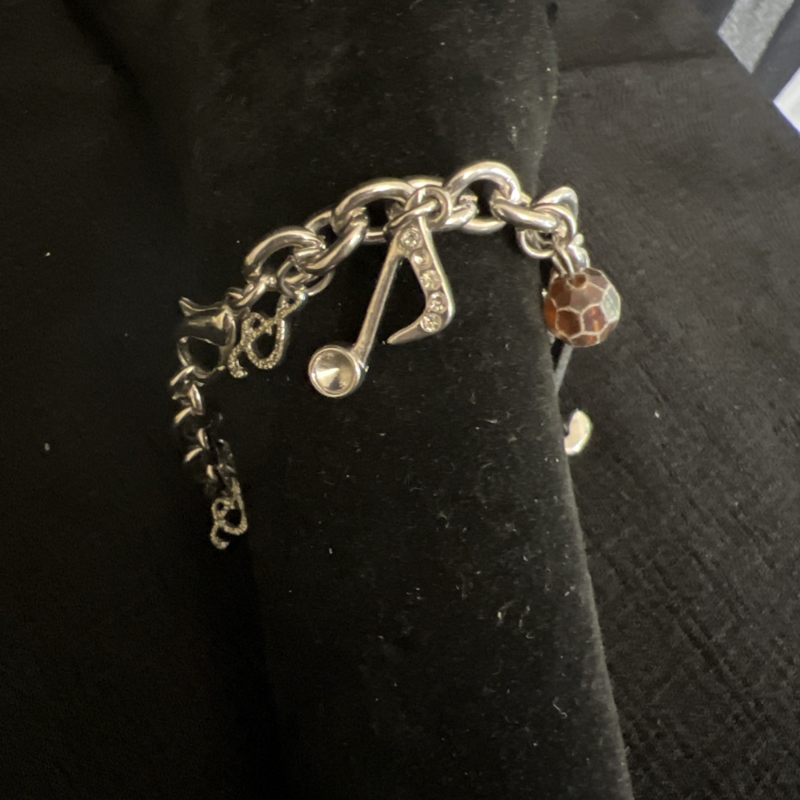 Musical Notes Silver Tone Charm Bracelet Rhinestone Music Lover 7.5”