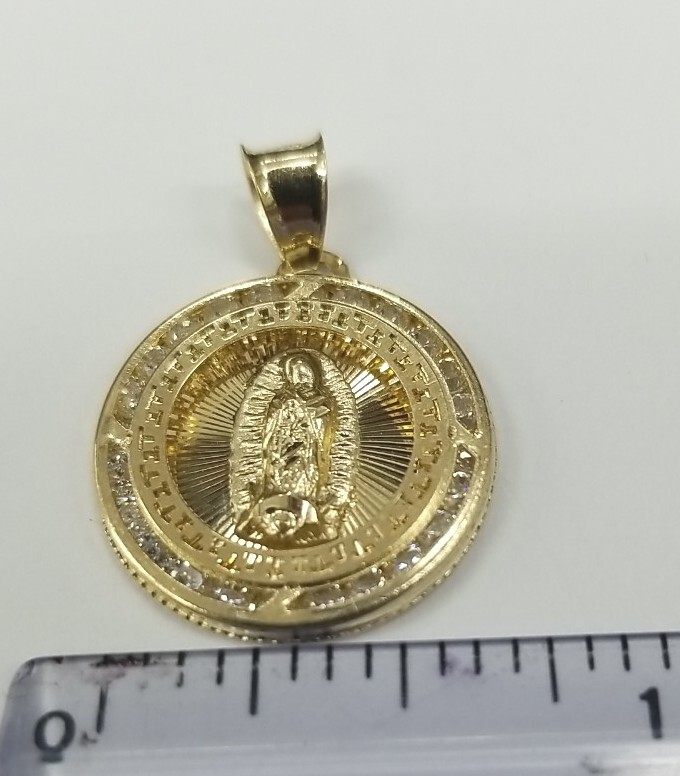 10KT Virgin Mary pendant Real Yellow Gold Diamond cut 2.5mm Bail, 1.45 GRM