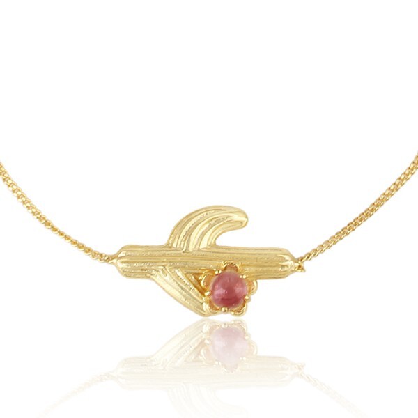 Adorable Cactus Chain Bracelet Gold Plated With Pink Tourmaline For Jewelry Gift