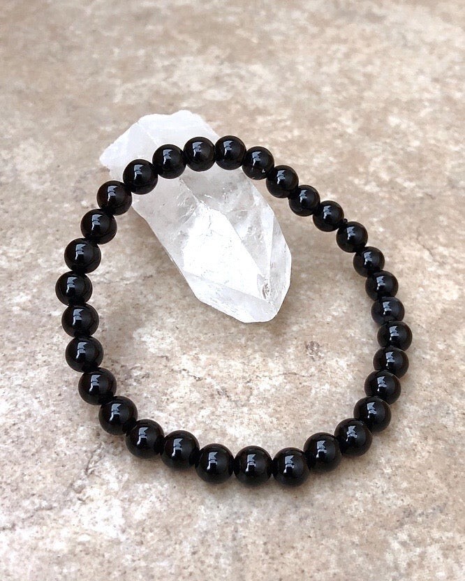 Natural Black Tourmaline Stone Bracelet Healing Crystal Stretch Bracelet for Man