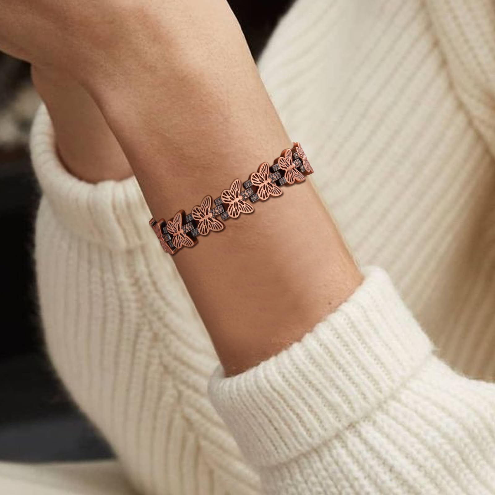 Women’s Copper Magnetic Bracelet Clover Crystal Adjustable Pain Relief Arthritis