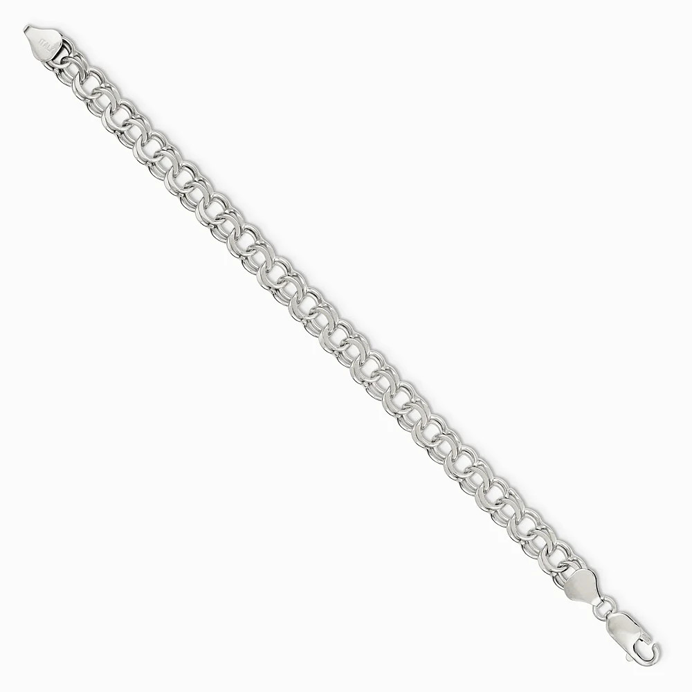 Sterling Silver 7.6mm Double Link Charm Bracelet