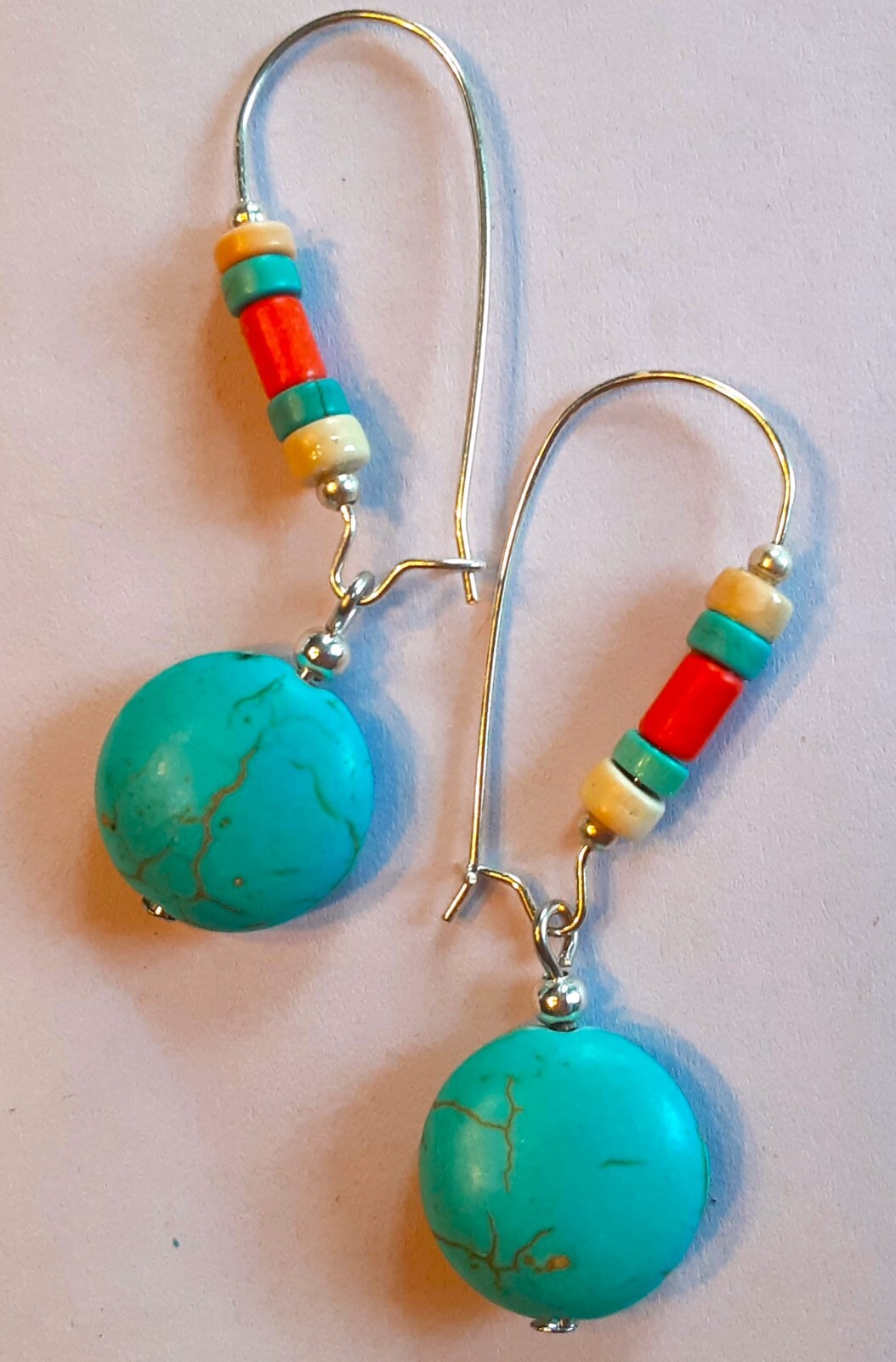 TURQUOISE HOWLITE Colorful Heishi Beads Kidney Wire earring #552