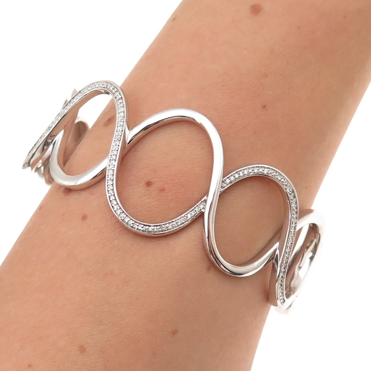 Sun 925 Sterling Silver Round-Cut C Z Infinity Link Adjustable Bracelet 6.25″