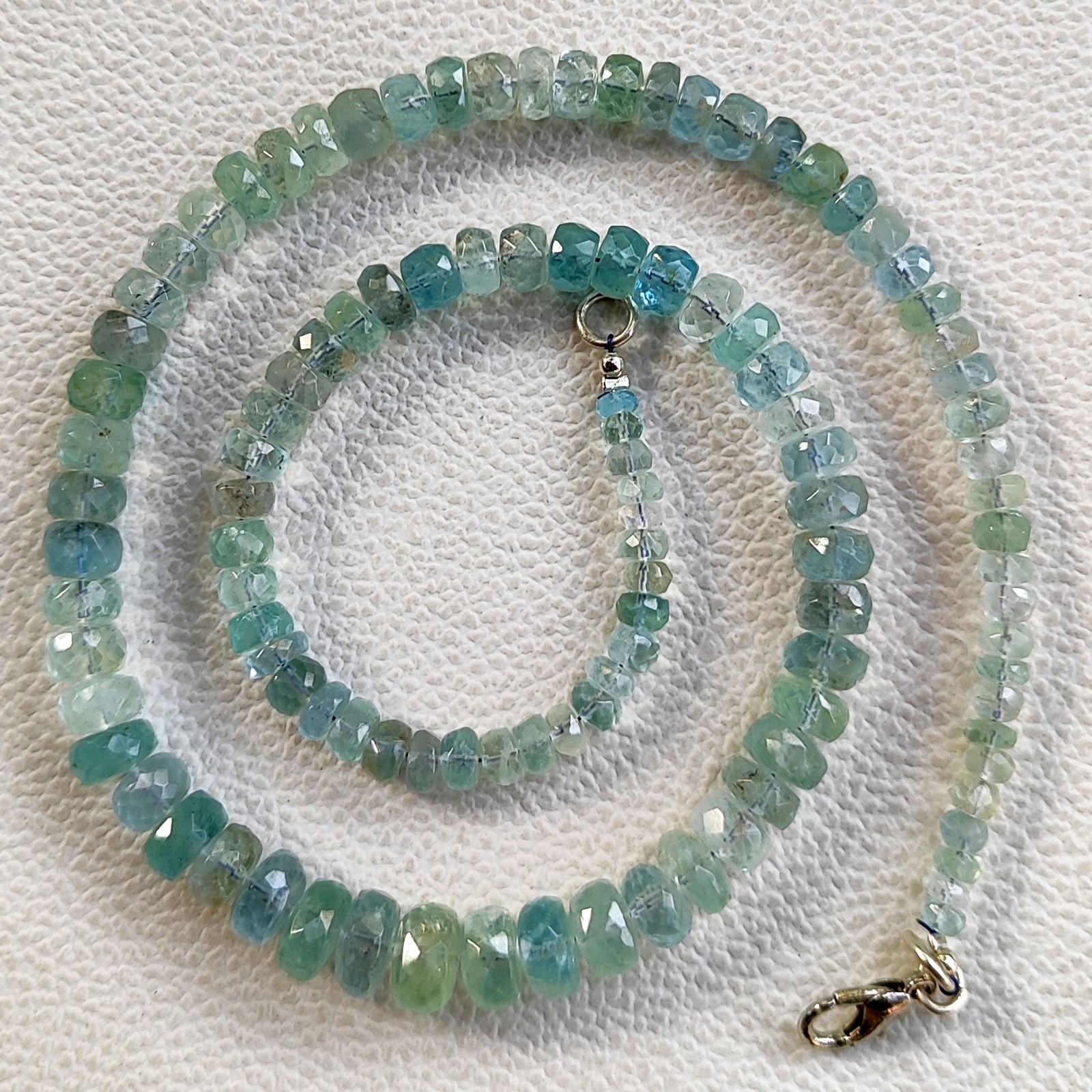Aquamarine Faceted Roundelle 4-8 mm Size Beads 16” Necklace Natural Brazil Gem
