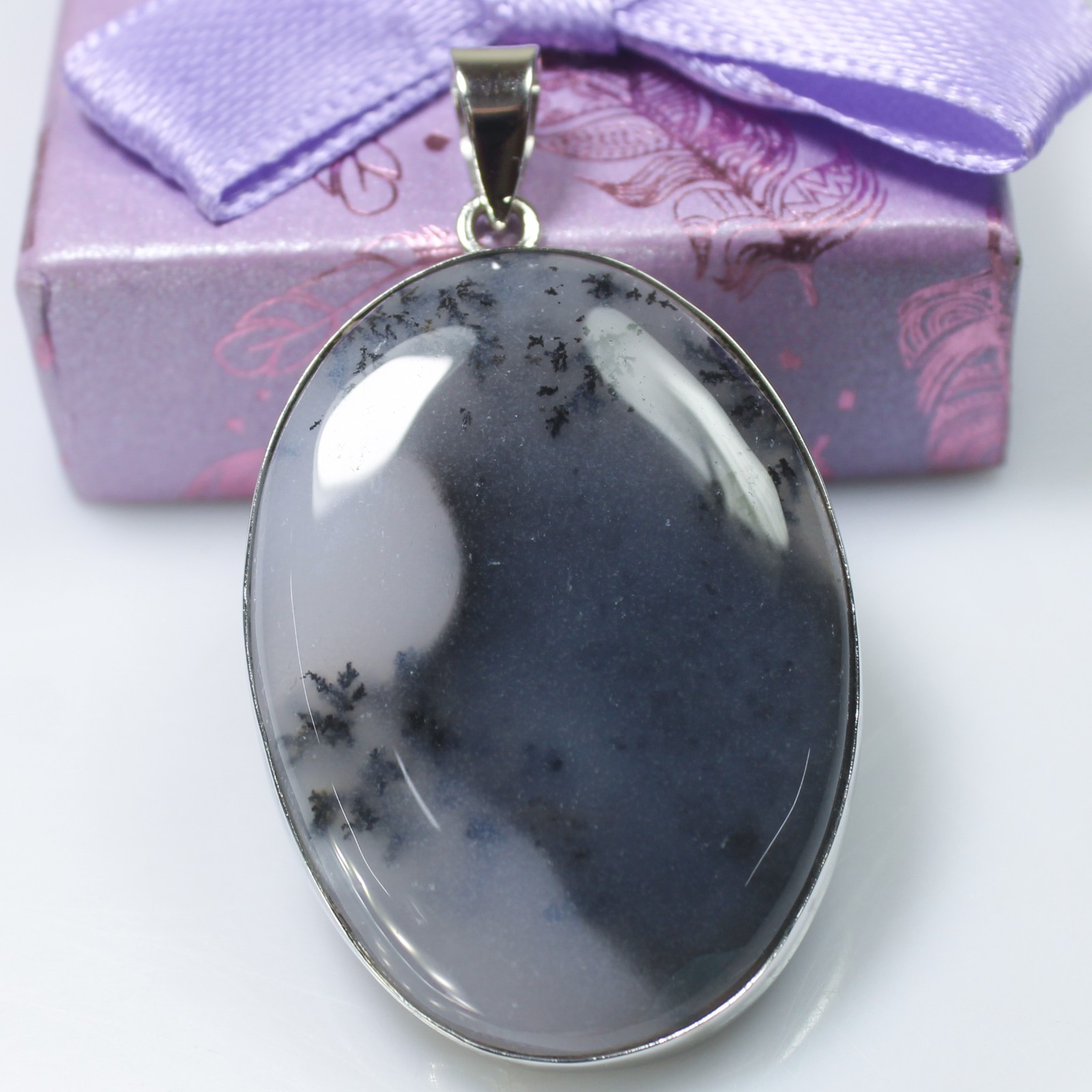 Dendrite Opal Pendant 925 Sterling Silver Vintage Gemstone Jewelry 13.75 g