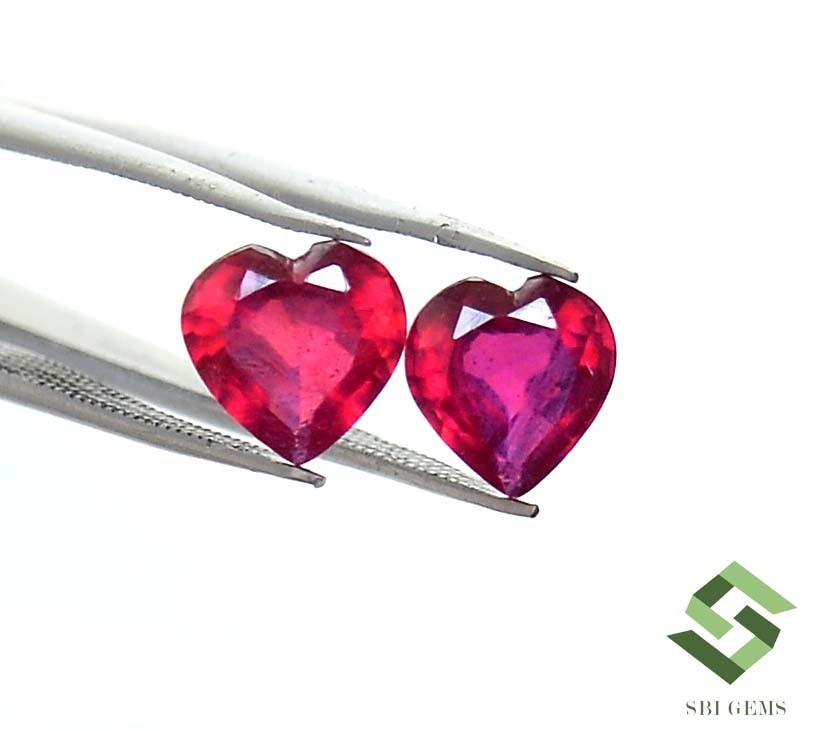 8×8 mm Natural Ruby Heart Shape Cut Pair 3.91 CTS Faceted Loose Gemstones GF