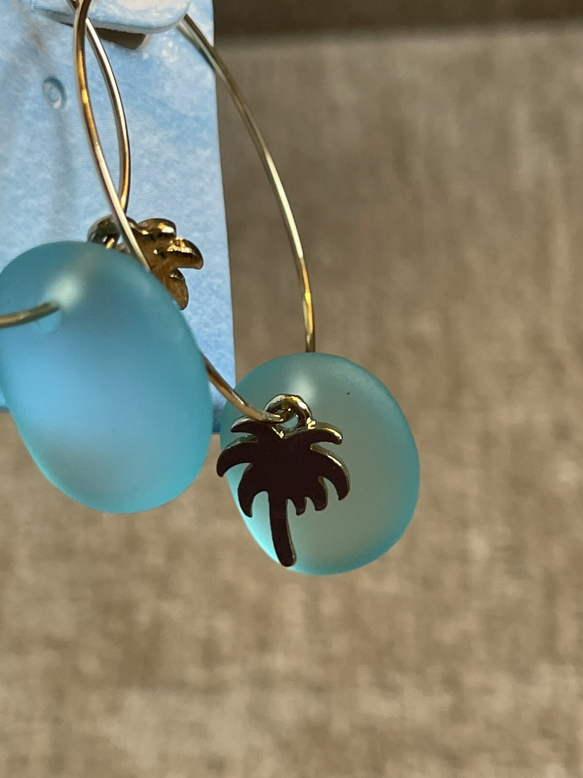 Elsie & Zoey Blue Sea Glass Palm Tree Hoop Earrings Gold Tone Boutique Coastal