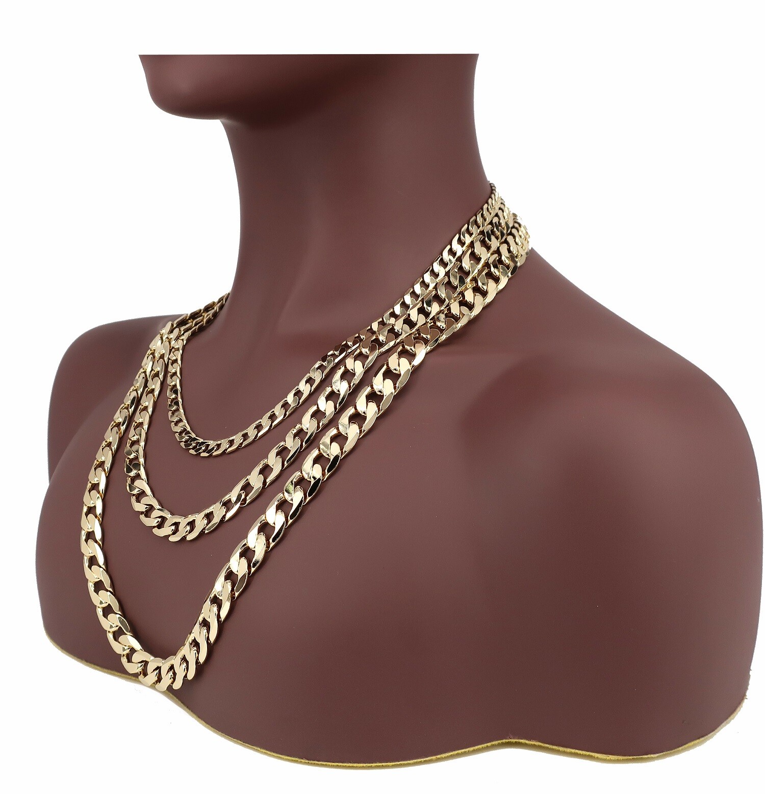 Men’s Yellow Cuban link Chain Necklace Bracelet 7mm, 10mm, 12mm 14K Gold Plated