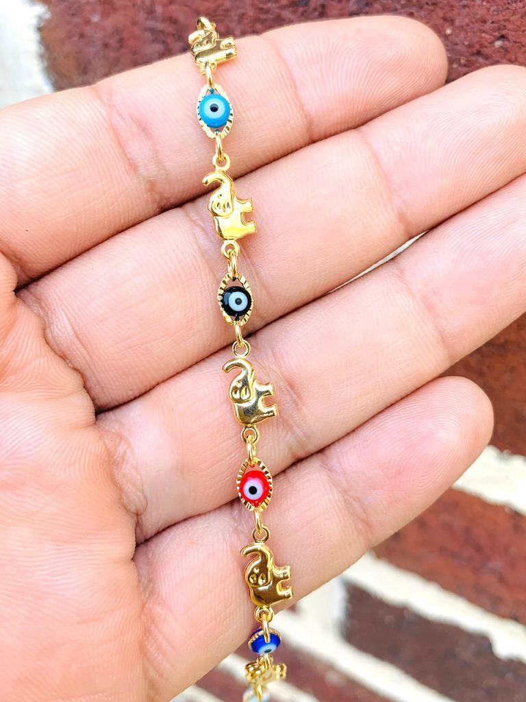 Evil Eye Elephant Bracelet Gold Filled / Kids Bracelet 5.5″/Pulsera Mal de Ojo