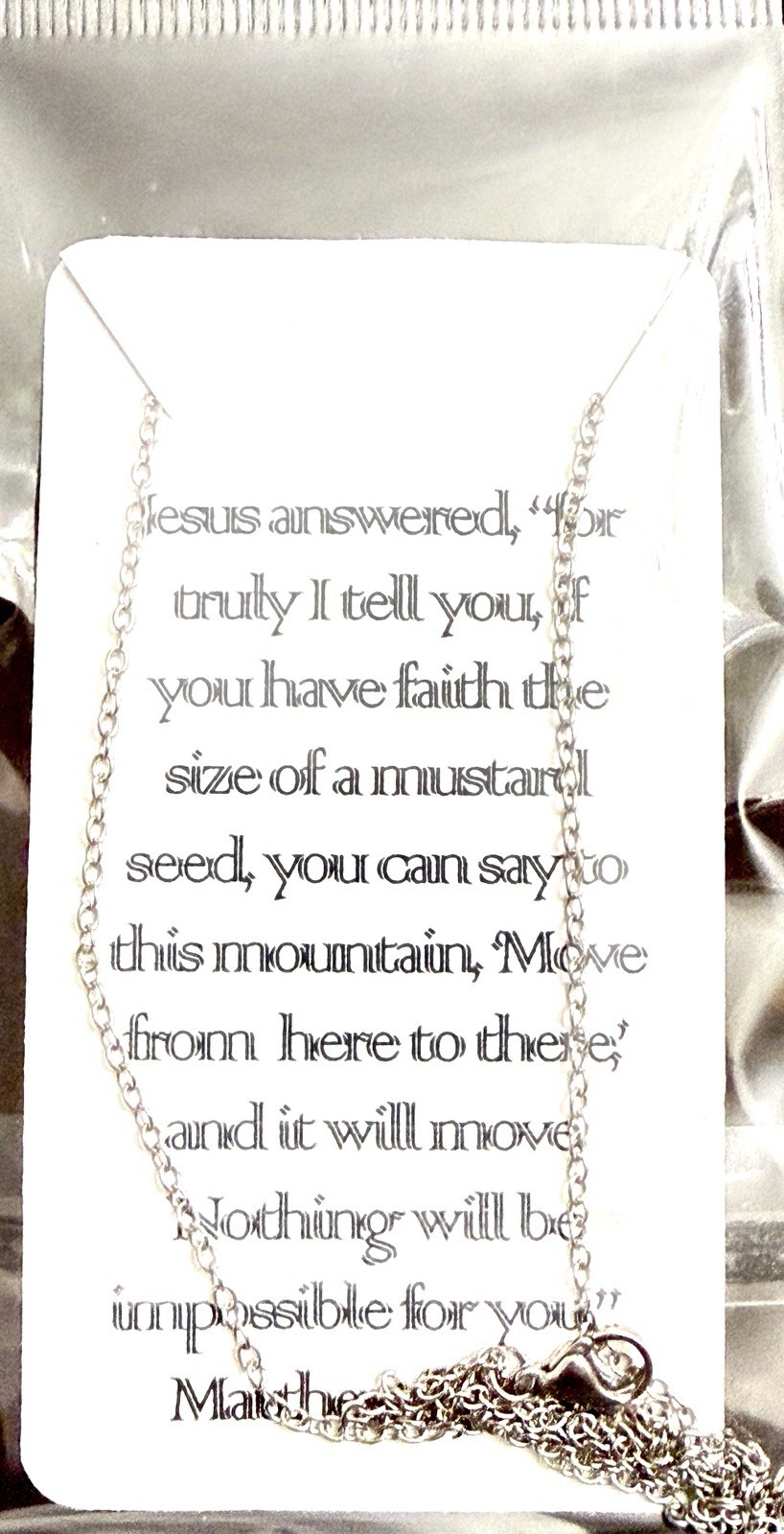 Mustard Seed Silver Heart Pendant 18” Stainless Steel Necklace! Scripture Faith