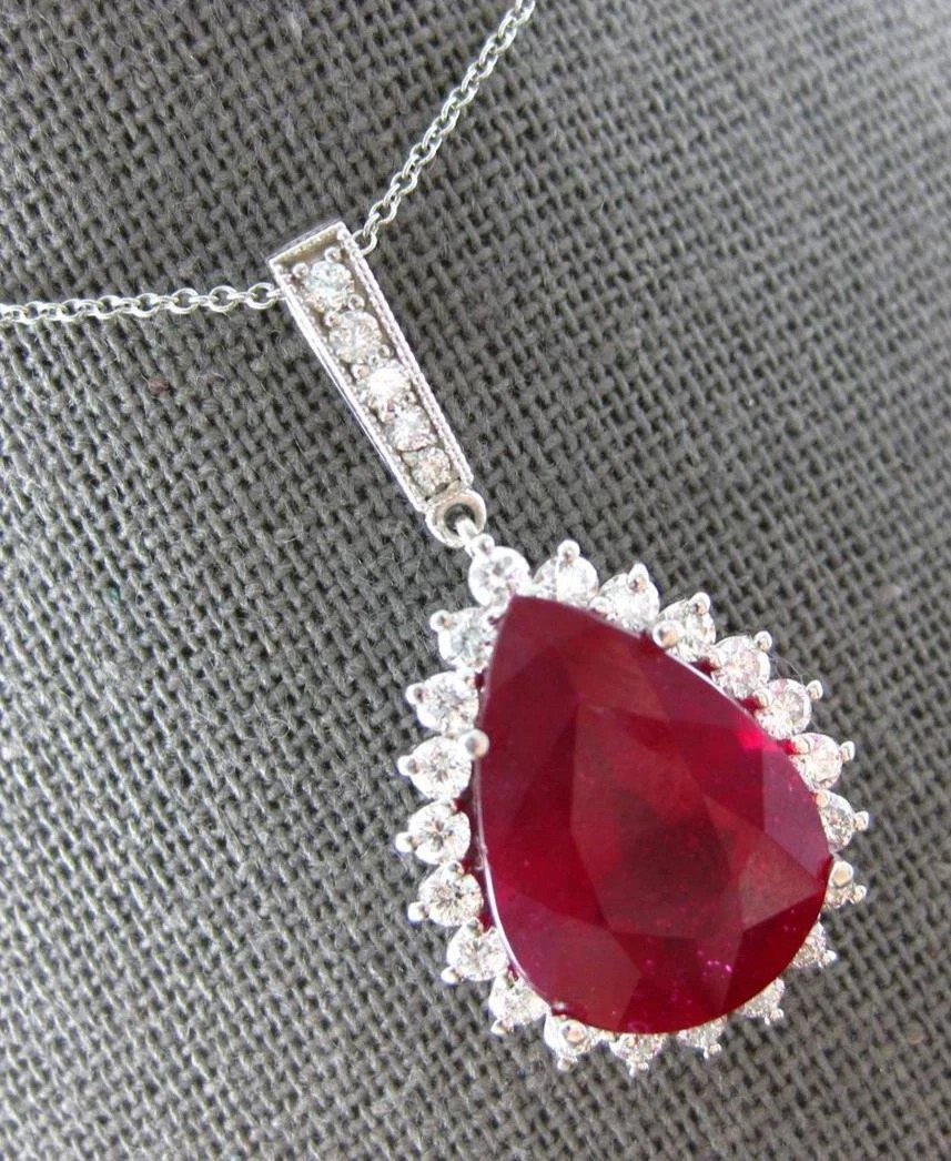 3.29 Ct Pear Cut Ruby Pendant Wedding Pendant 14K White Gold Solid