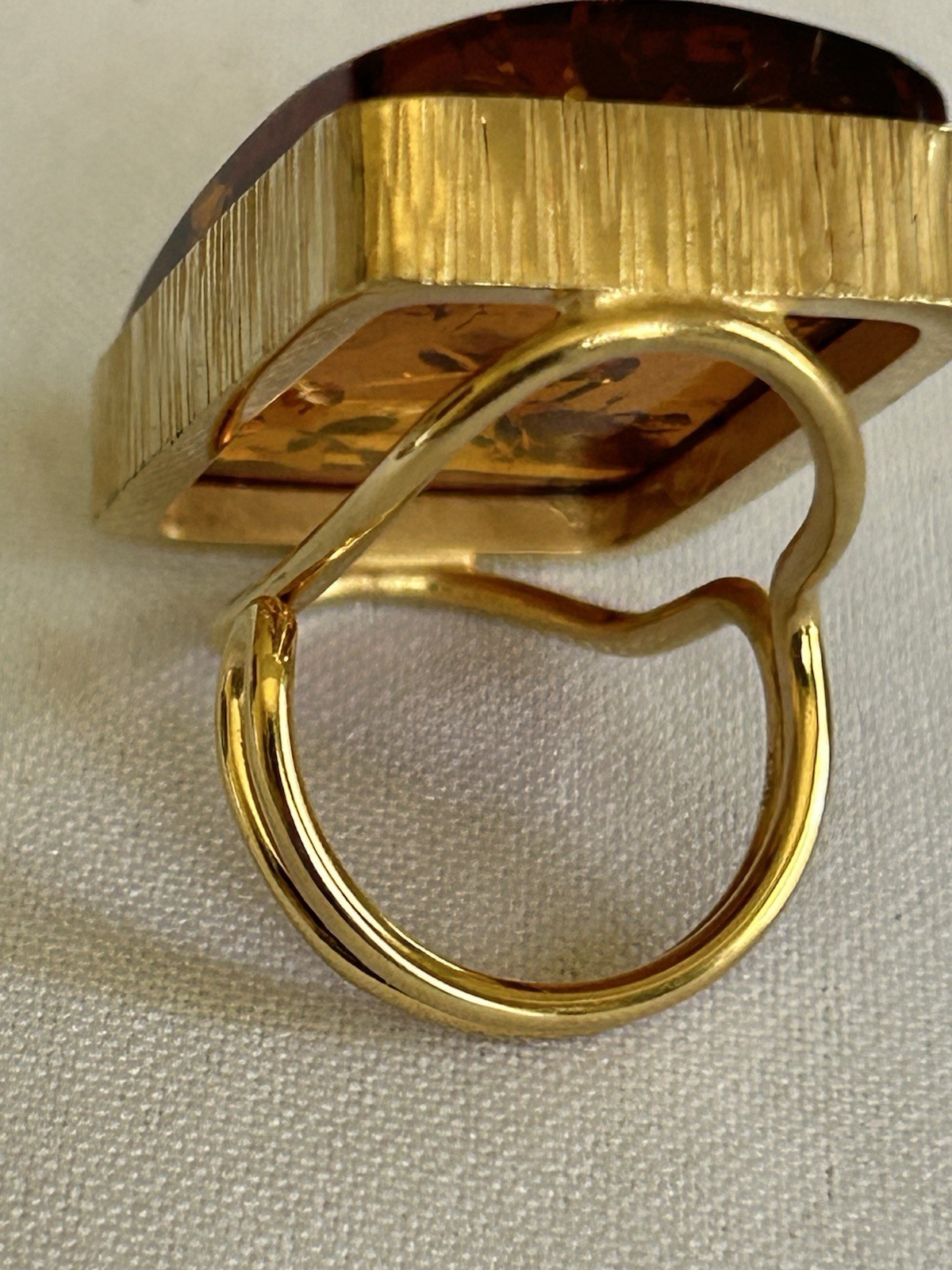 Baltic Amber 925 Sterling Silver Gold Plated Rectangular Adjustable Ring Sz 7-9