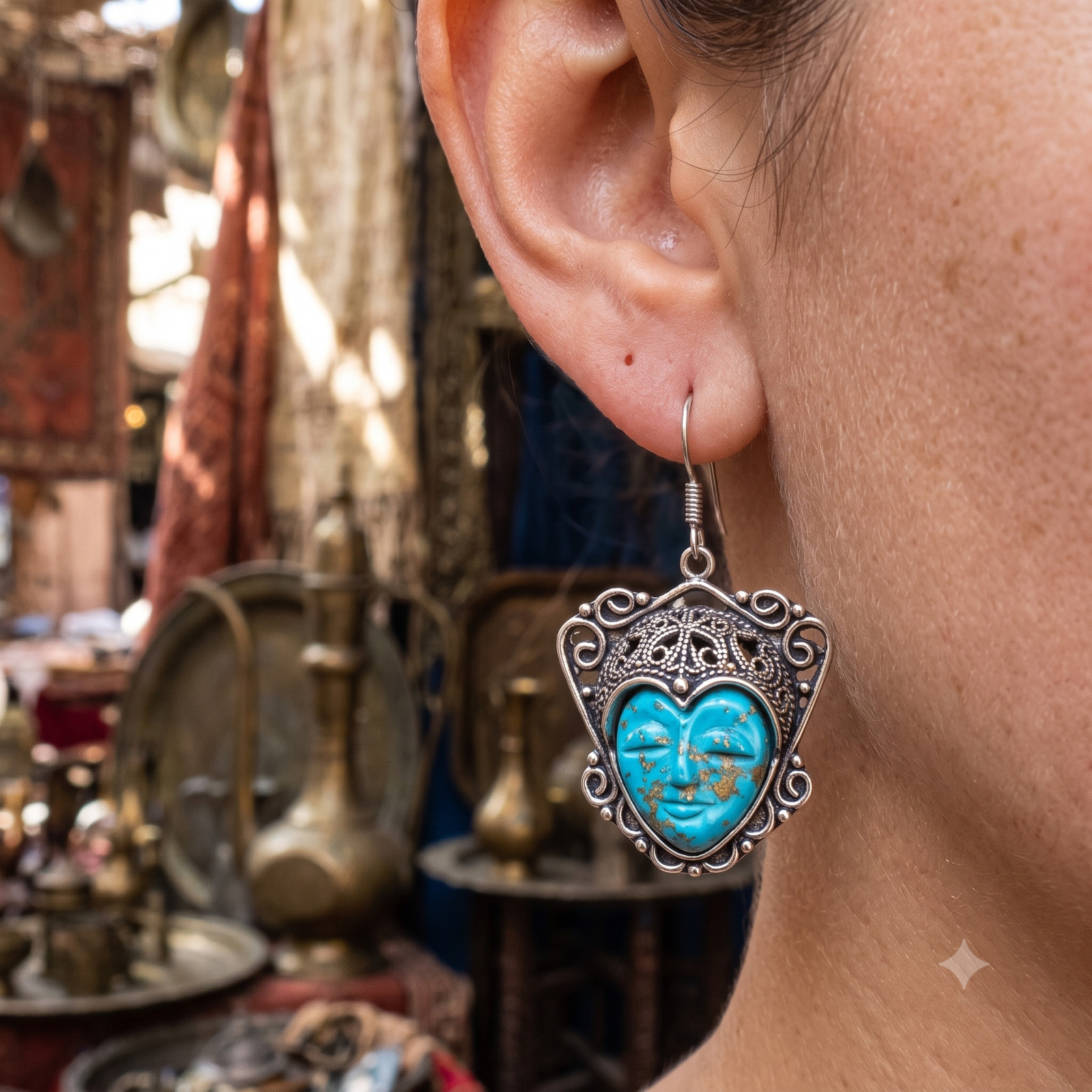 Genuine Copper Larimar Channel Set Birthday Drop Hook Earrings Sterling Silver