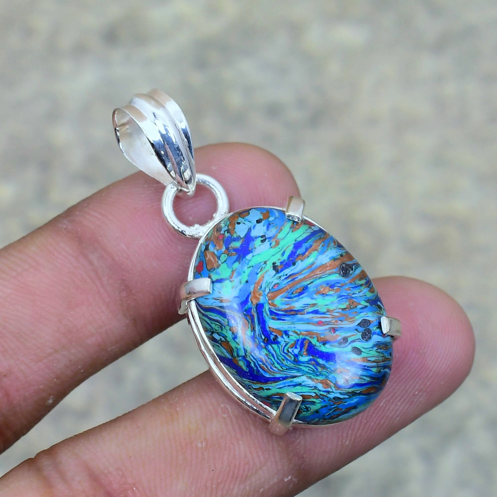 Radiant Rainbow Calsilica 925 Sterling Silver Jewelry Pendant 1.51″