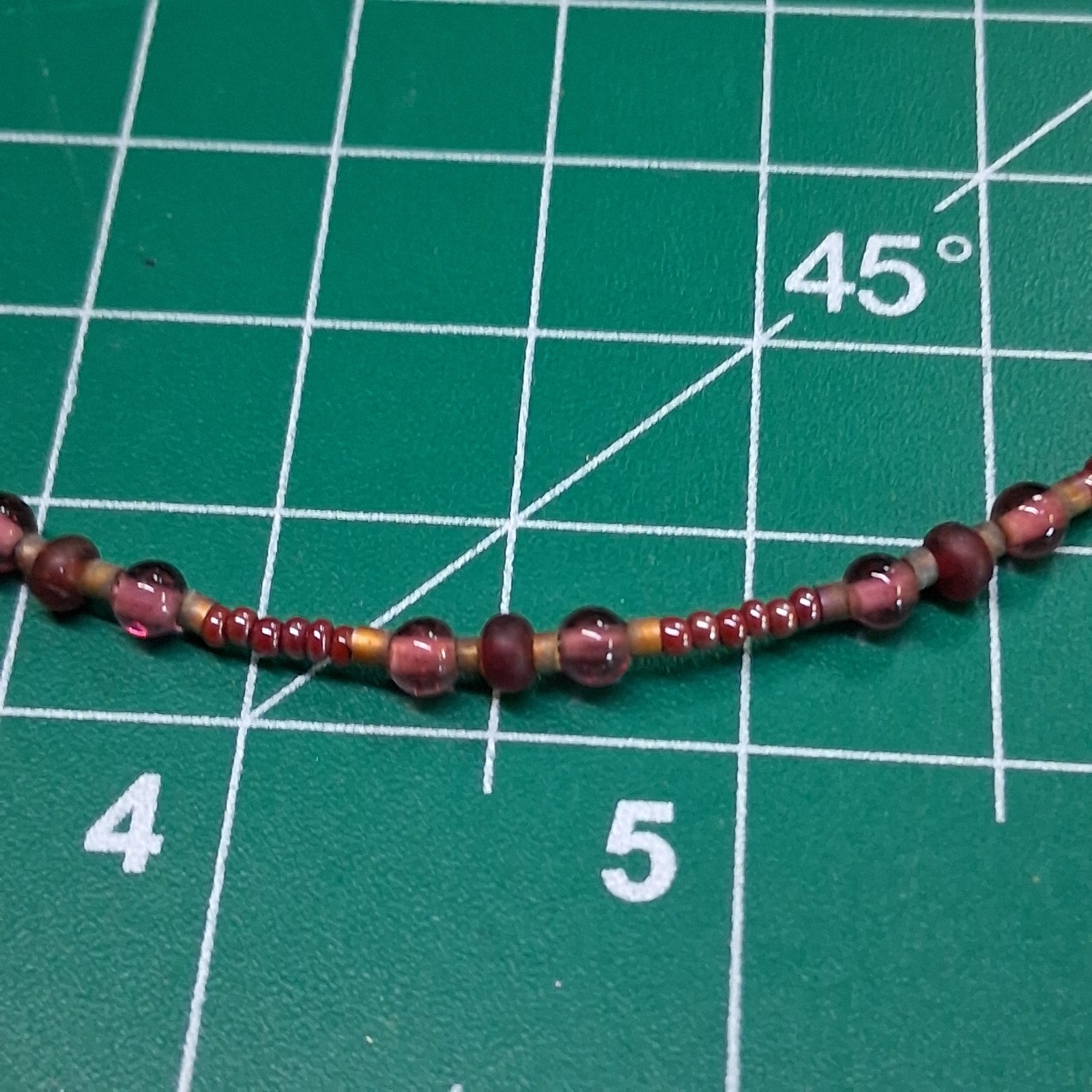 Vintage Transparent Maroon Channel Set Glass Bead 14” Collar Necklace