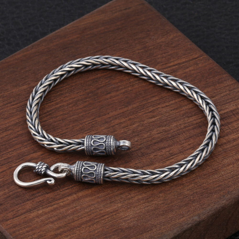 Real 925 Sterling Silver Bracelet 4mm Wheat Link Men’s Bracelet 7.09″-7.87″