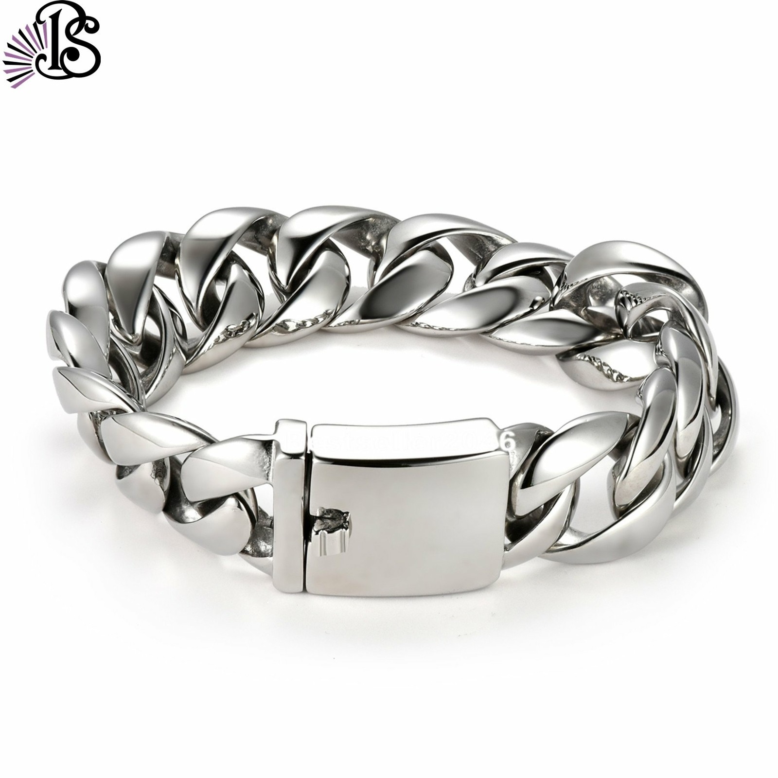 15/20/24/30MM Men Heavy Biker Curb Chain Bracelet Polished Stainless Steel Link