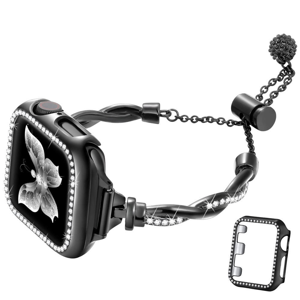 Elegant Bling Diamond Twist Strap + Rhinestones Cas for Apple Watch Ultra 8 7 6