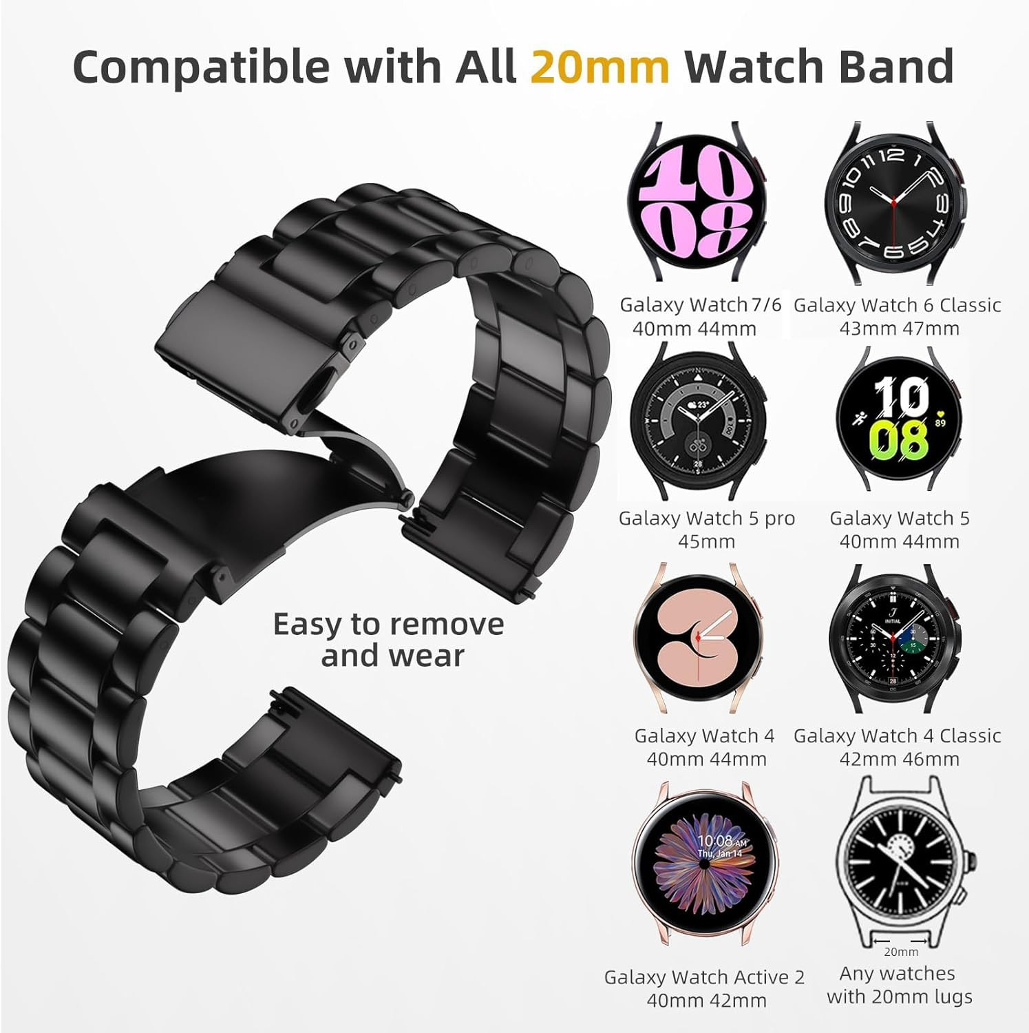 Compatible with Samsung Galaxy Watch 7 6 5 4 Band 44Mm 40Mm/Galaxy Watch 6 4 Cla