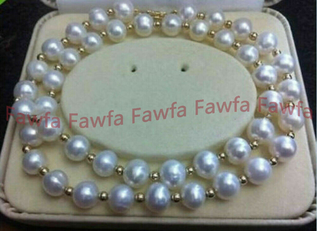 AAA+ Beautiful 7-8/8-9/9-10MM NATURAL AKOYA WHITE FRESHWATER PEARL NECKLACE