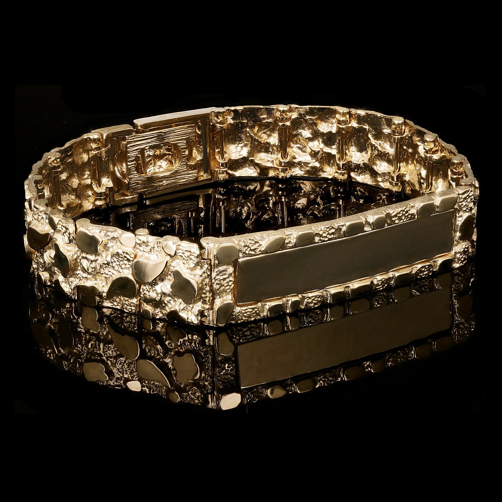 Men’s 14k Yellow Gold Solid Nugget ID Bracelet 9″ 12.5mm 37.4 grams