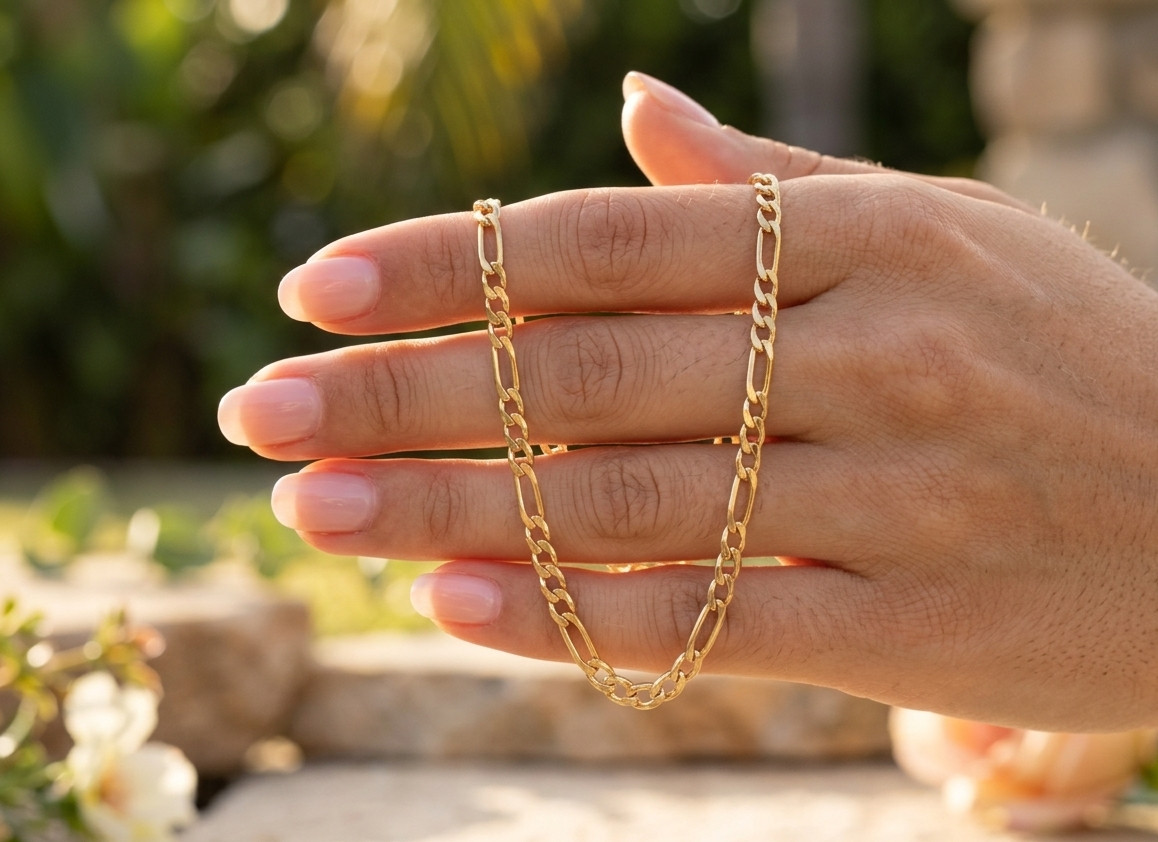 Elegant Figaro Chain Anklet | Minimalist Gold Plated Brass Anklet for Women