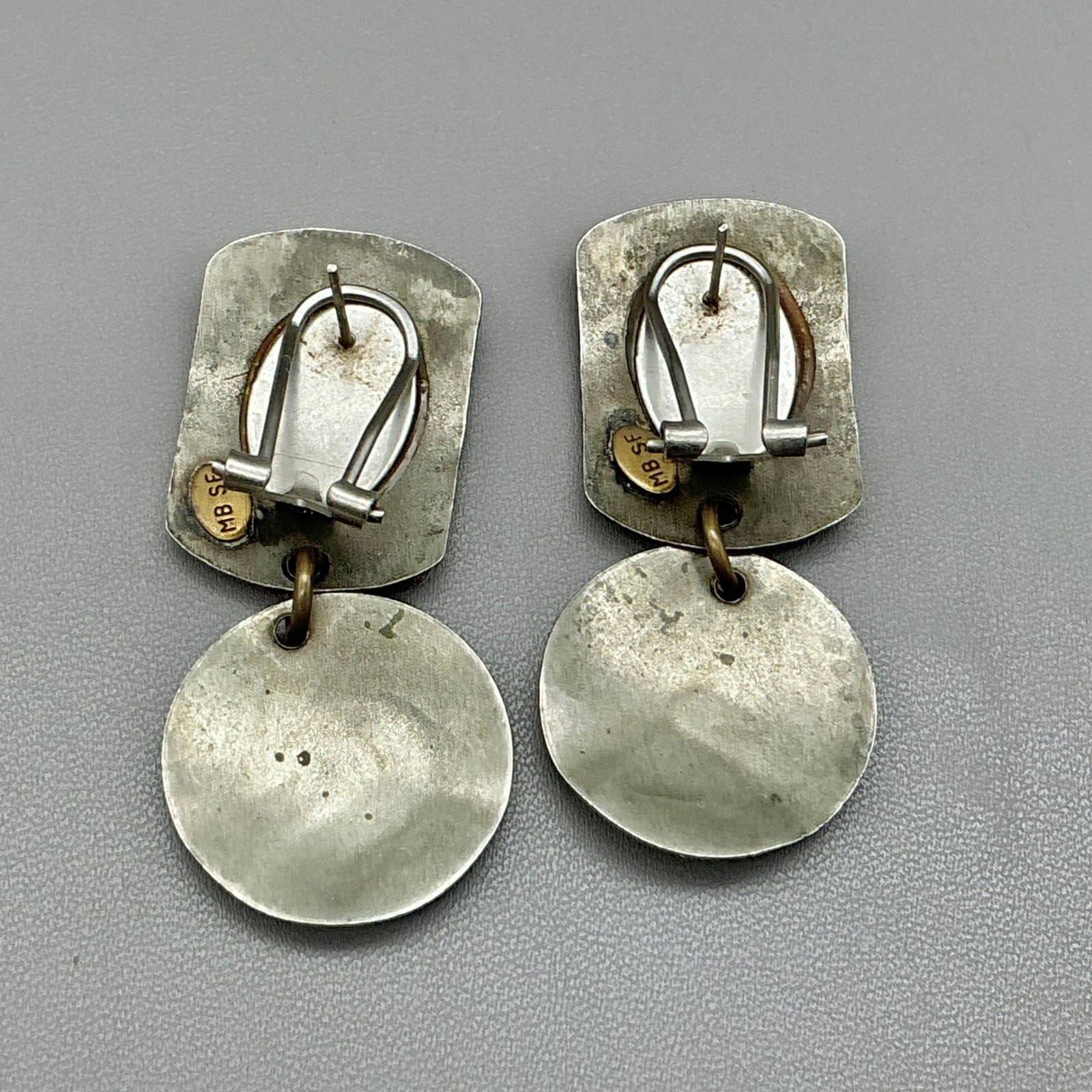 Marjorie Baer Earrings Mixed Metal Modernist Geometric Dangle Pierced 2 Inch