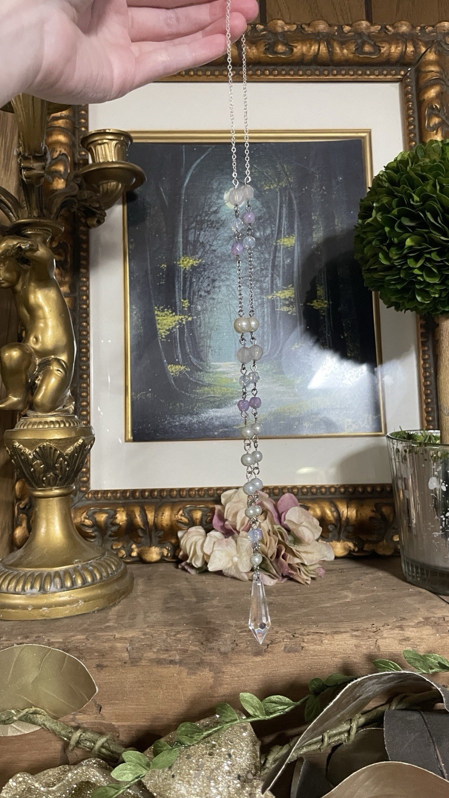 Up cycled chandelier pastel beaded fairy necklace