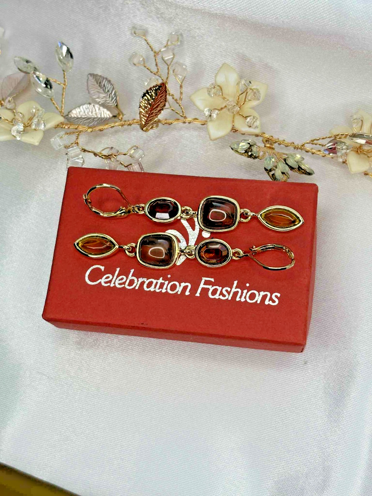 Cassy Gold-Plated Earthy Tone Dagling Earrings. Lead free and Nickel free
