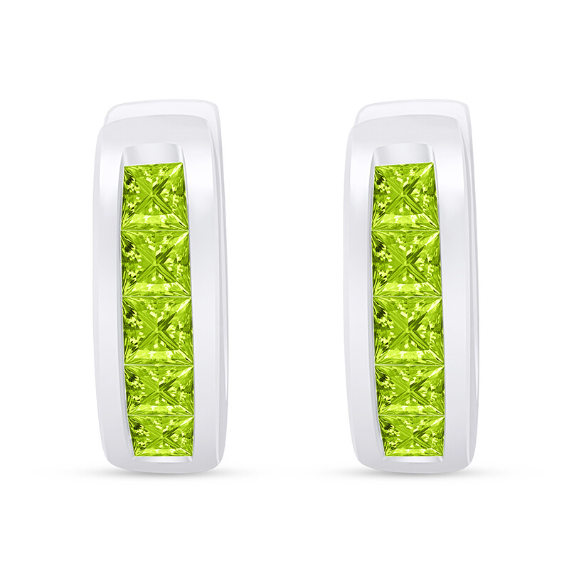 8/9 ct Simulated Peridot Hoop Earrings 14K White Gold Plated Sterling Silver