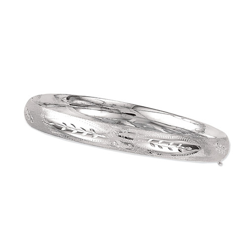 14k White Gold 7″ Florentine Etched Hinged Bangle/Bracelet 6mm 4/16″ 7 Grams