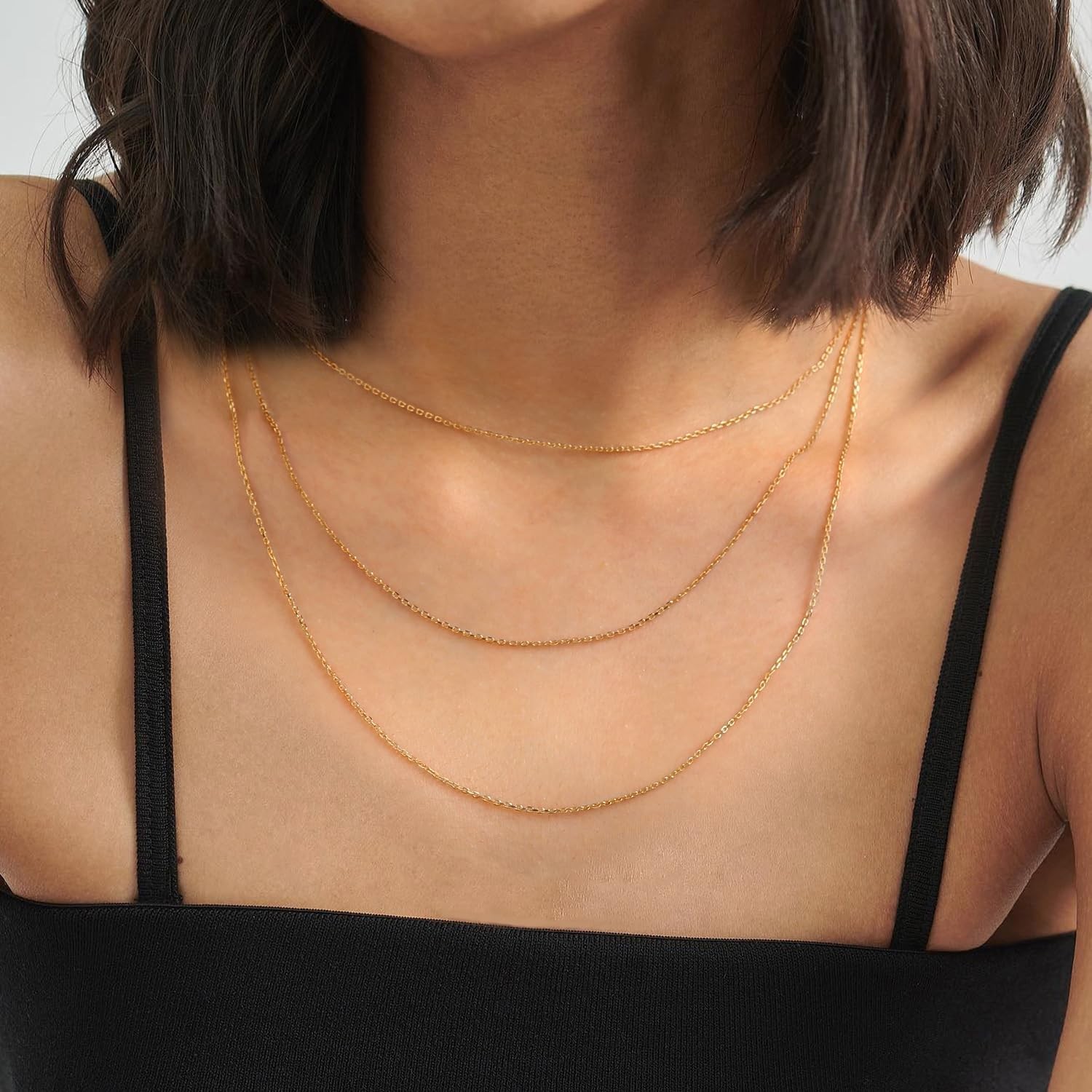 14k Gold Over 925 Sterling Silver Chain Necklace for Women , Prgislew Layerin…
