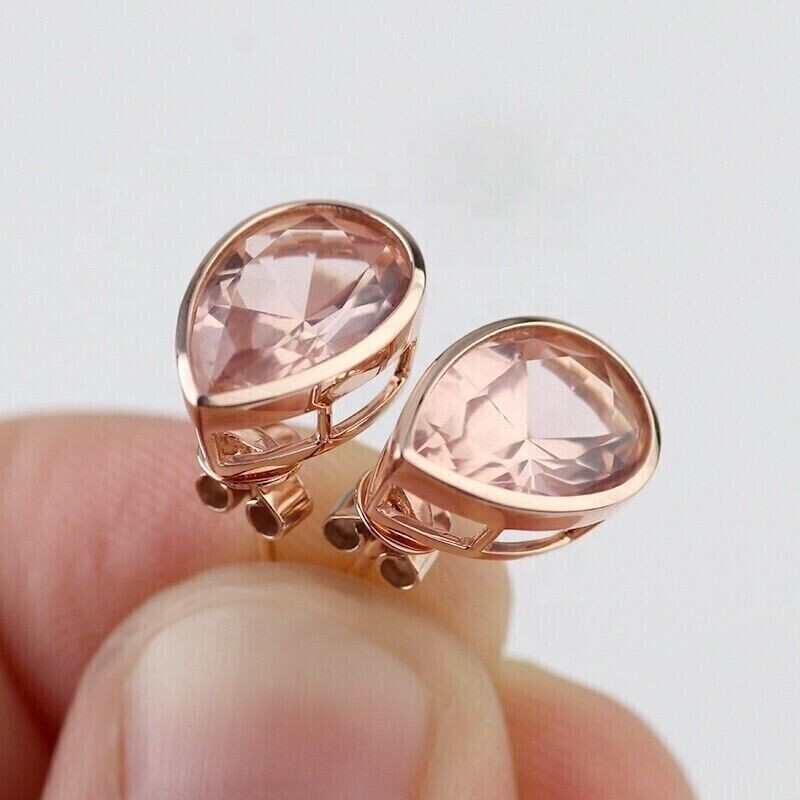 4Ct Pear Cut Lab-Created Morganite Solitaire Stud Earrings 14K Rose Gold Plated