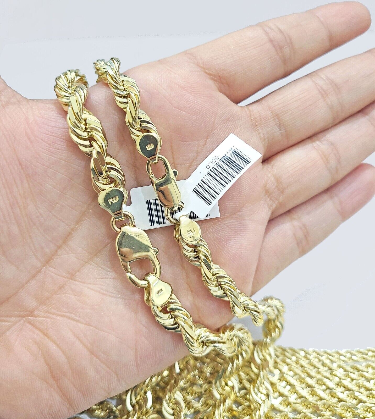 Real 14K Yellow Solid Gold Rope Chain 2-8mm Necklace 18-30” Inches Lobster 14kt
