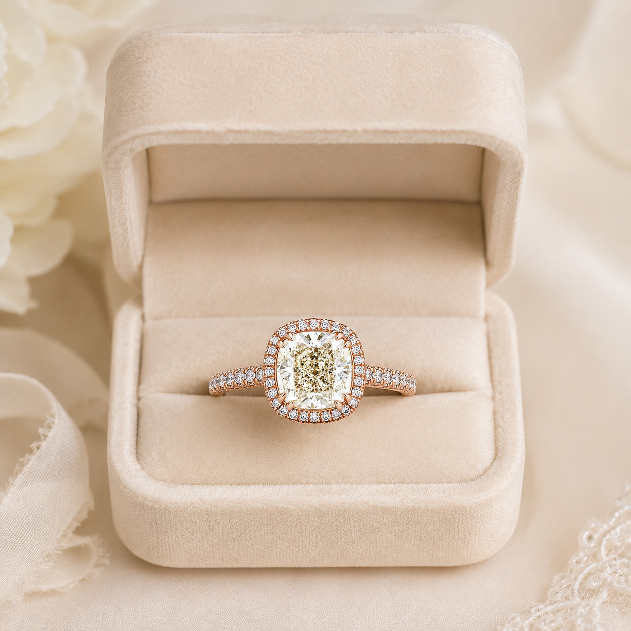 4.90ct Natural Cushion Diamond Halo Ring 18K Rose Gold