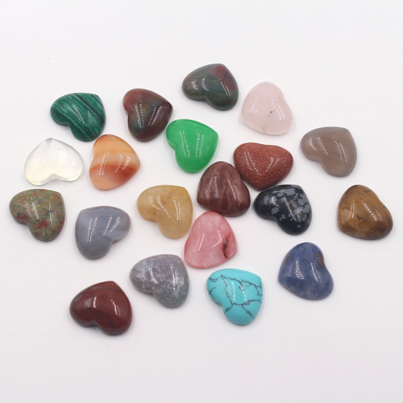 20pcs Assorted Natural stone heart Cab CABOCHON Stone Beads 18X15mm No Holes